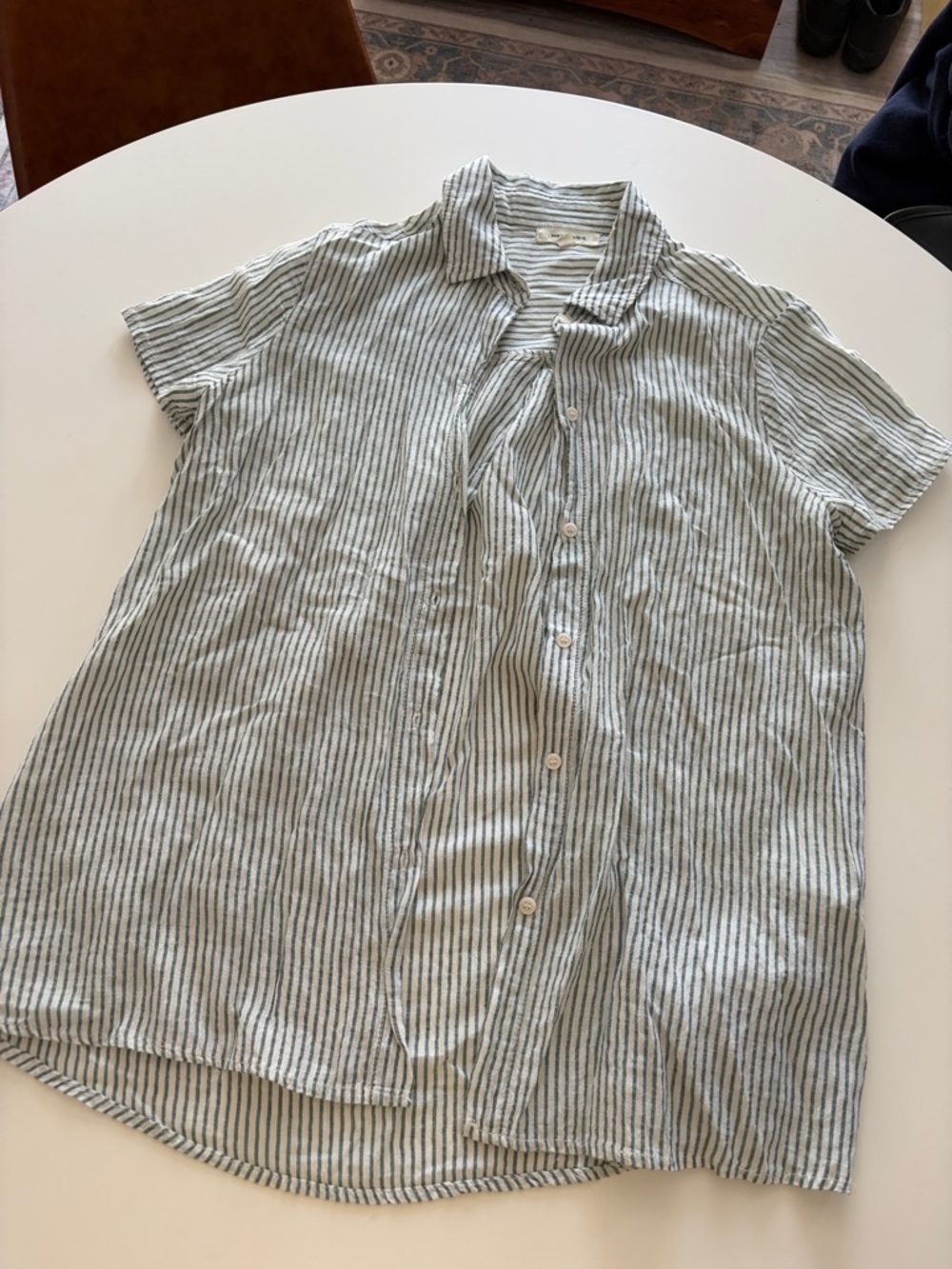 Max Studio Short-Sleeve Striped Button-Down Shirt - White & Sage Green